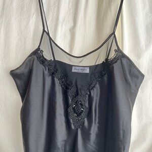 Black Baby Doll Satin Lingerie Sleepwear With Sequins/Lace Size L Lucie Ann II